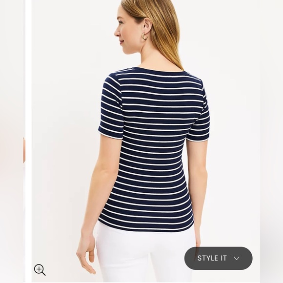 LOFT, Striped Scoop Neck Perfect Tee, Navy Blue, XL, NWT - Picture 2 of 3
